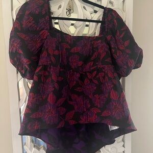 Anthropologie Black and Red Floral Blouse